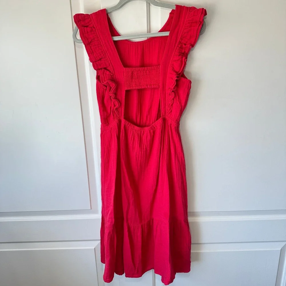 Madison‎ Grey Red Midi Dress Sleeveless Crinkle Gauze Cotton Open Back Small - Picture 4 of 4